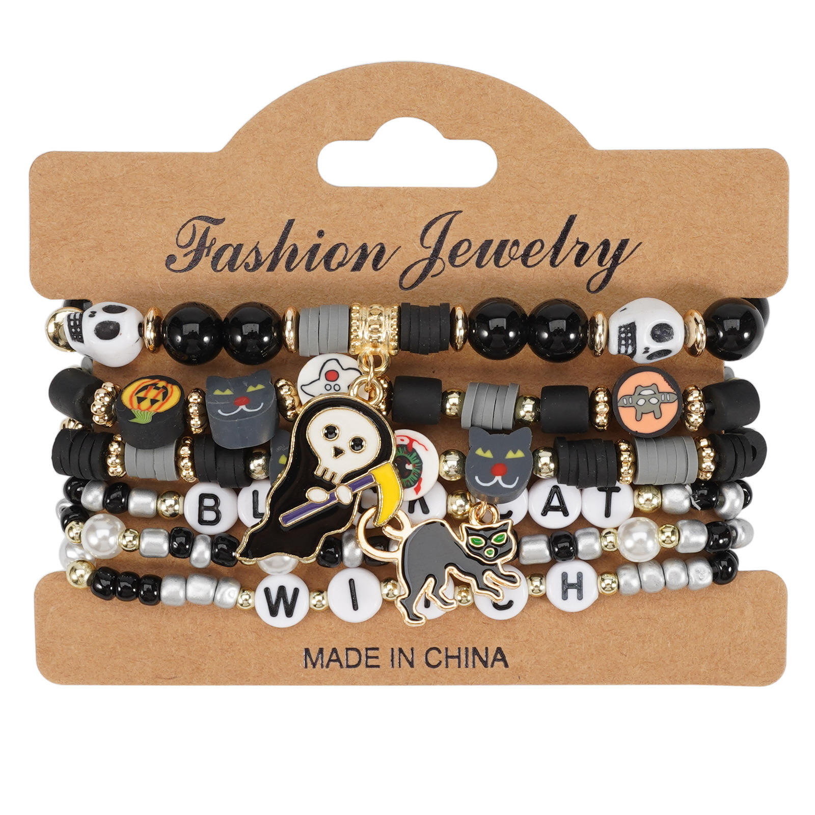Halloween Beaded Bracelet with Ghost Pendant