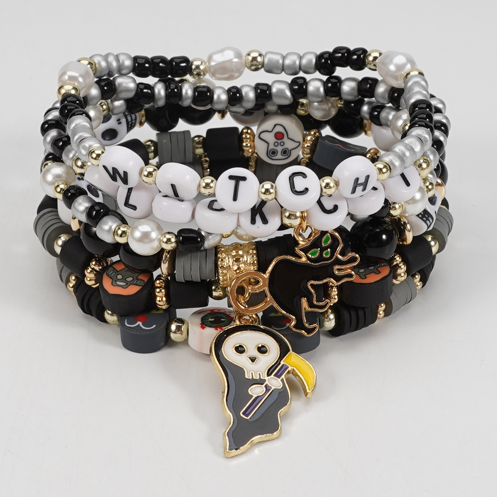 Halloween Beaded Bracelet with Ghost Pendant