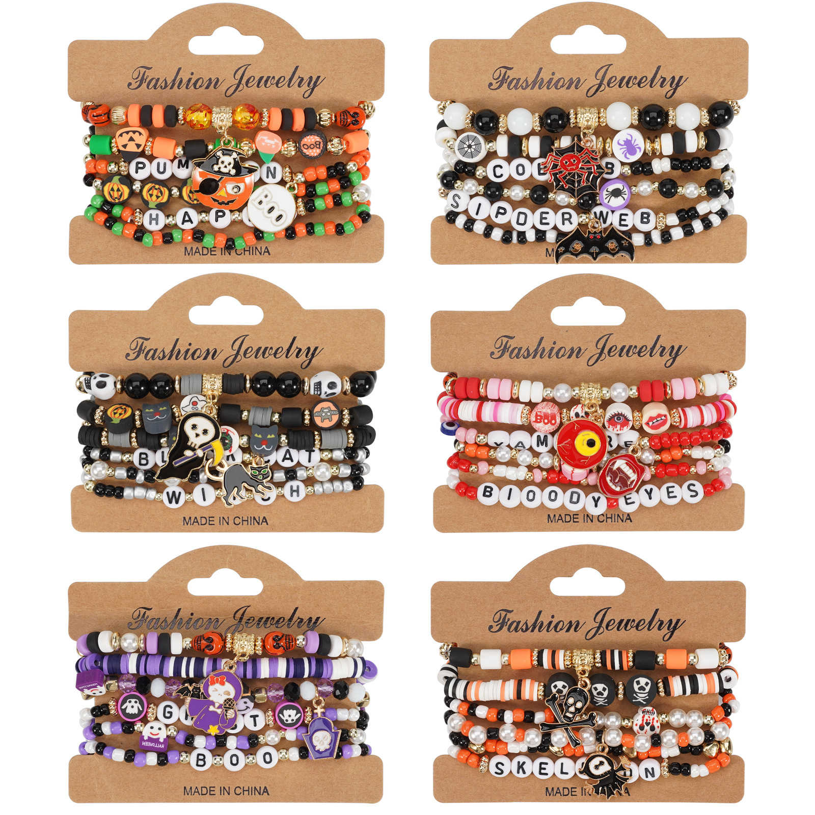 Halloween Beaded Bracelet with Ghost Pendant