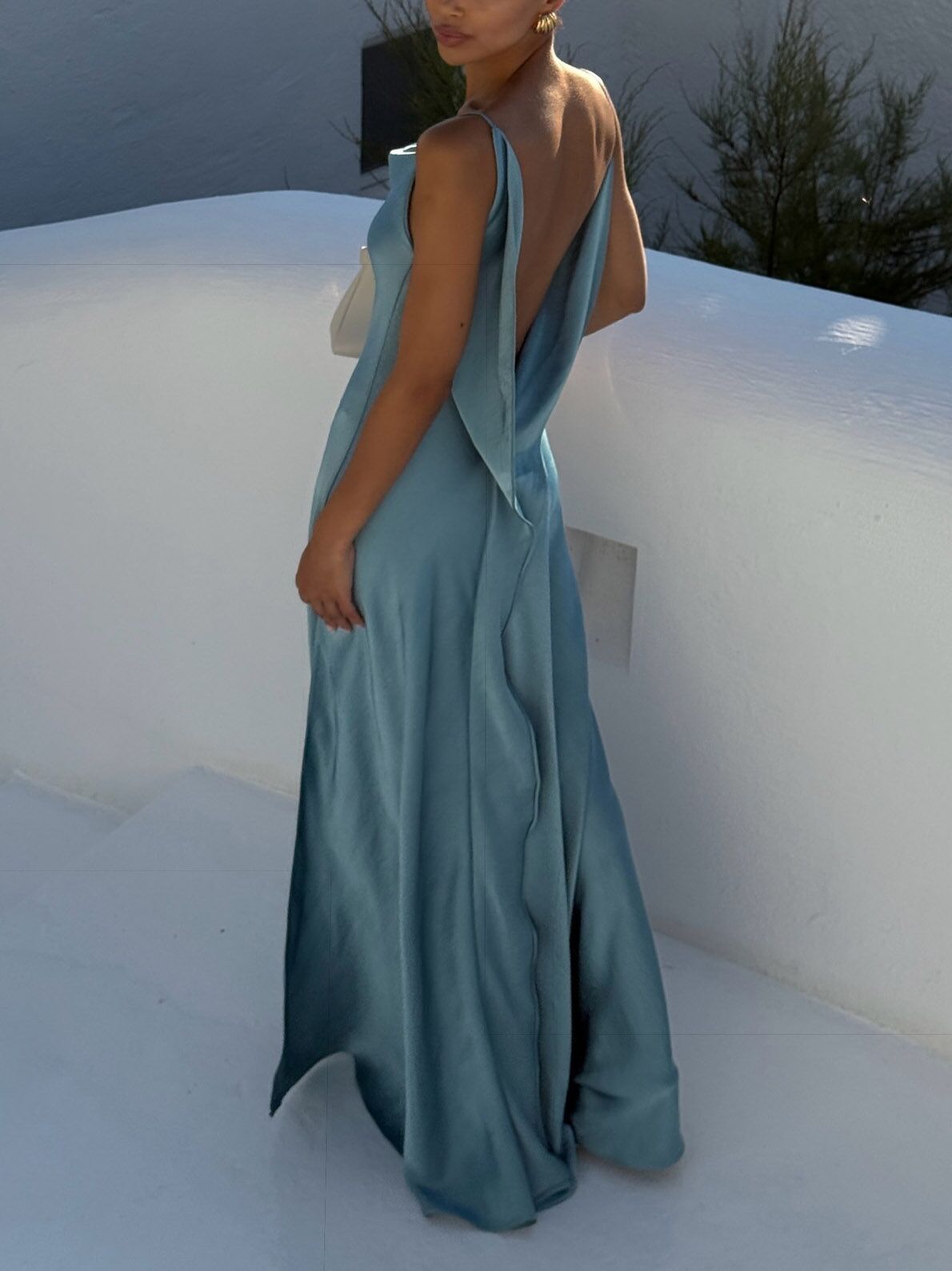 Spliced lace-up sleeveless long dress