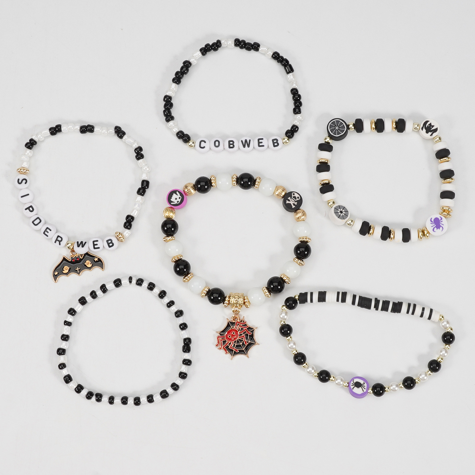 Halloween Beaded Bracelet with Ghost Pendant