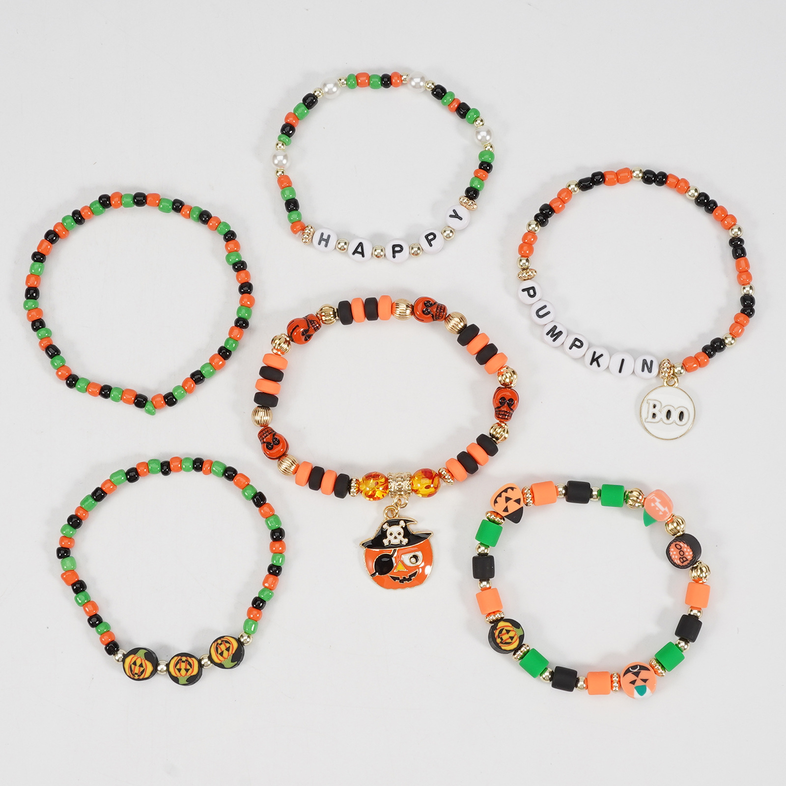 Halloween Beaded Bracelet with Ghost Pendant