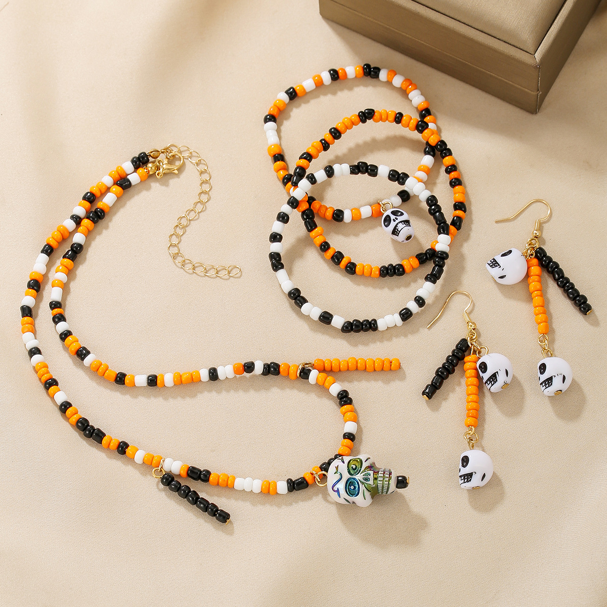 Halloween Beaded Skull Spider Jewelry Set