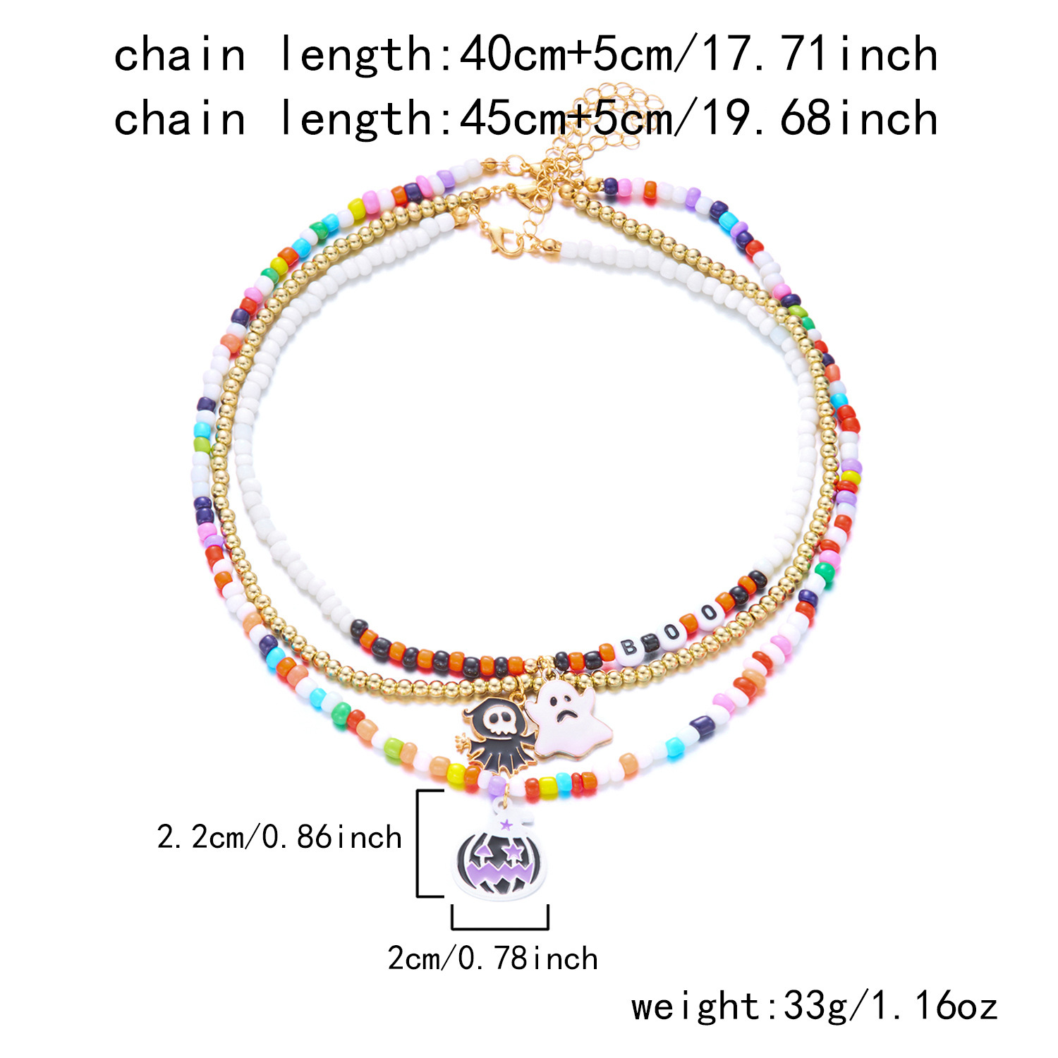 Halloween Beaded Ghost Pumpkin Pendant Necklace