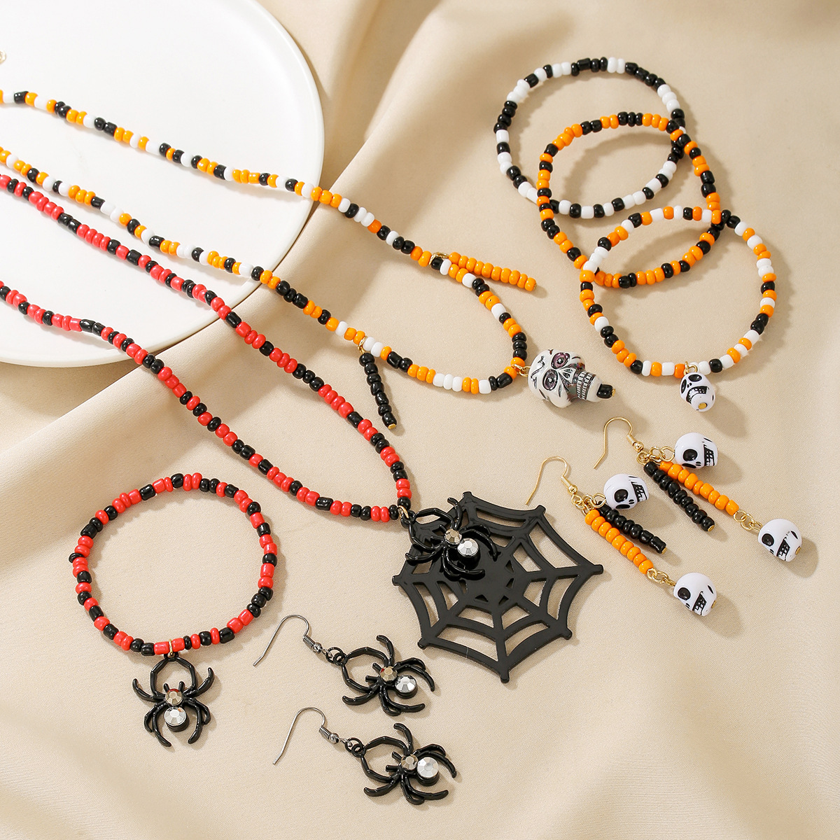 Halloween Beaded Skull Spider Jewelry Set