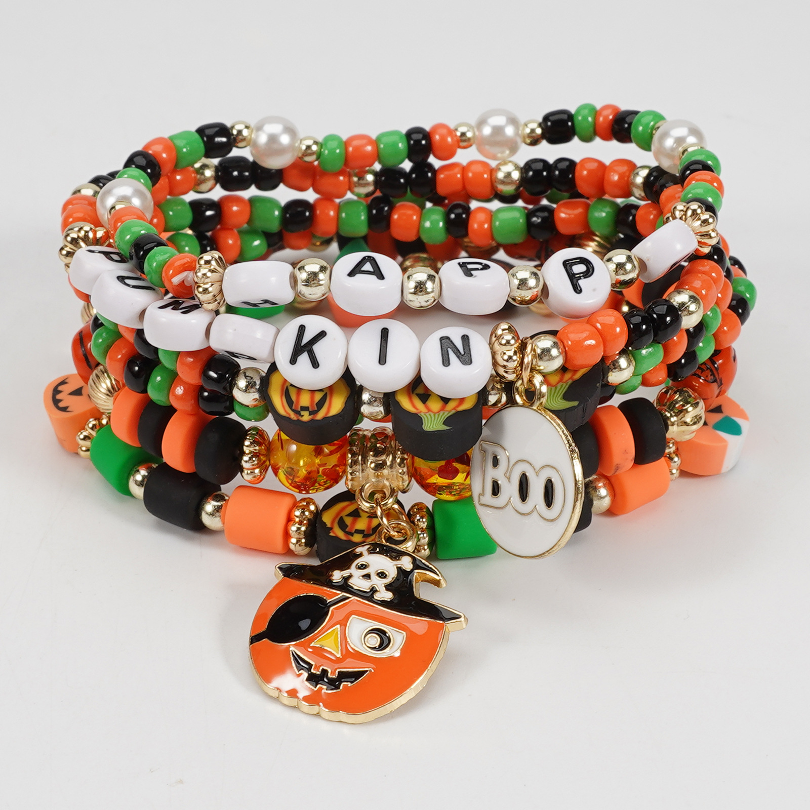 Halloween Beaded Bracelet with Ghost Pendant