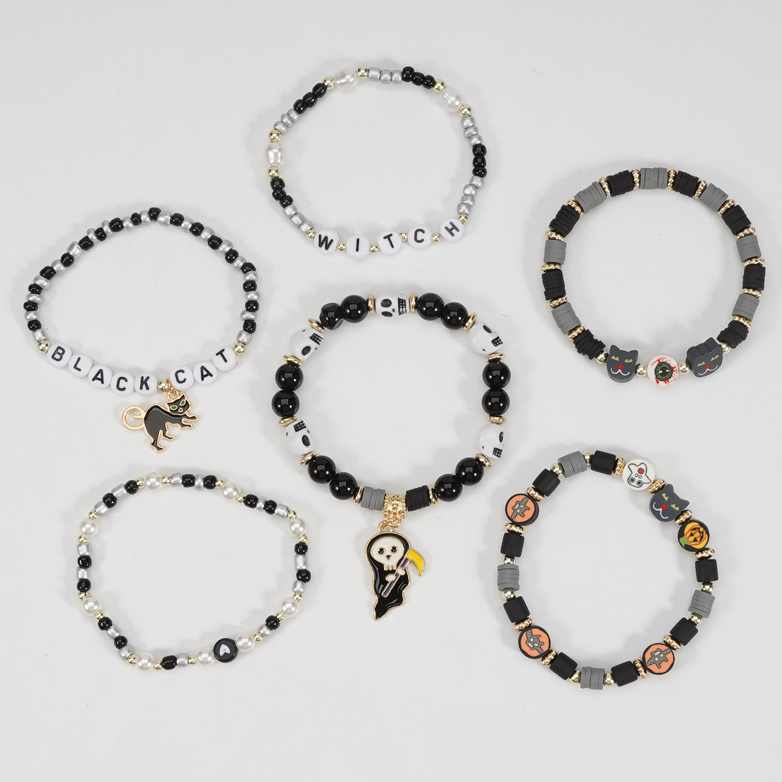 Halloween Beaded Bracelet with Ghost Pendant