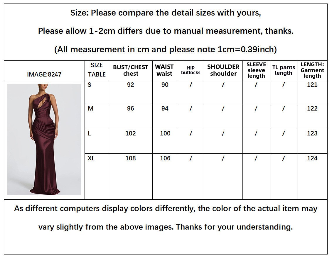 One-shoulder satin fishtail evening dress with waist tie