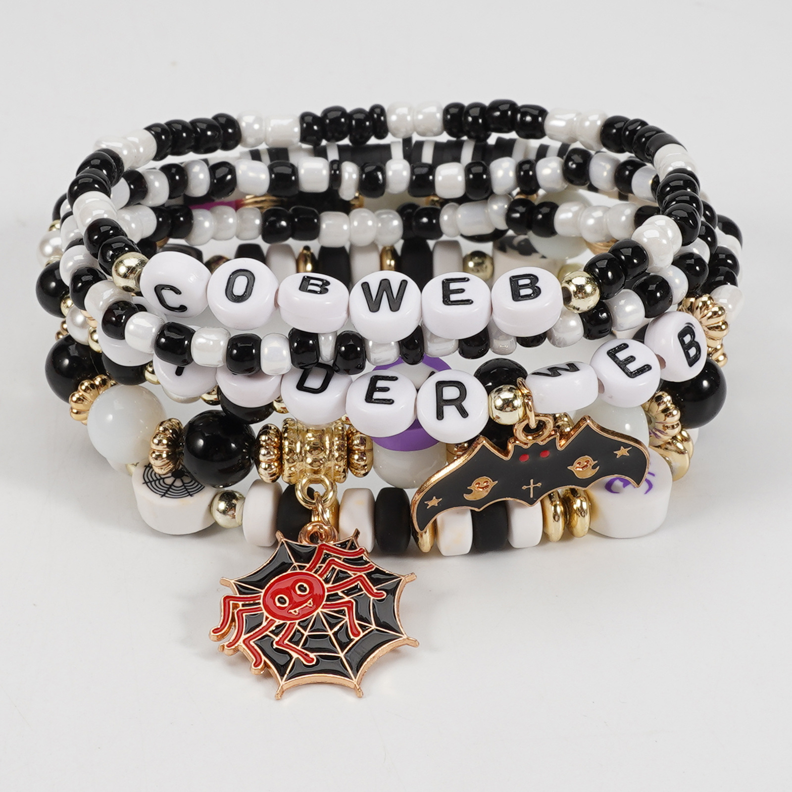 Halloween Beaded Bracelet with Ghost Pendant