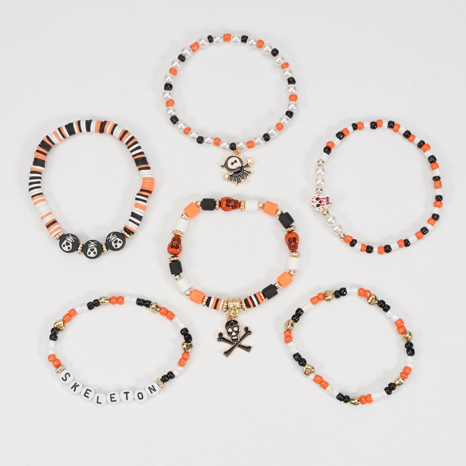 Halloween Beaded Bracelet with Ghost Pendant