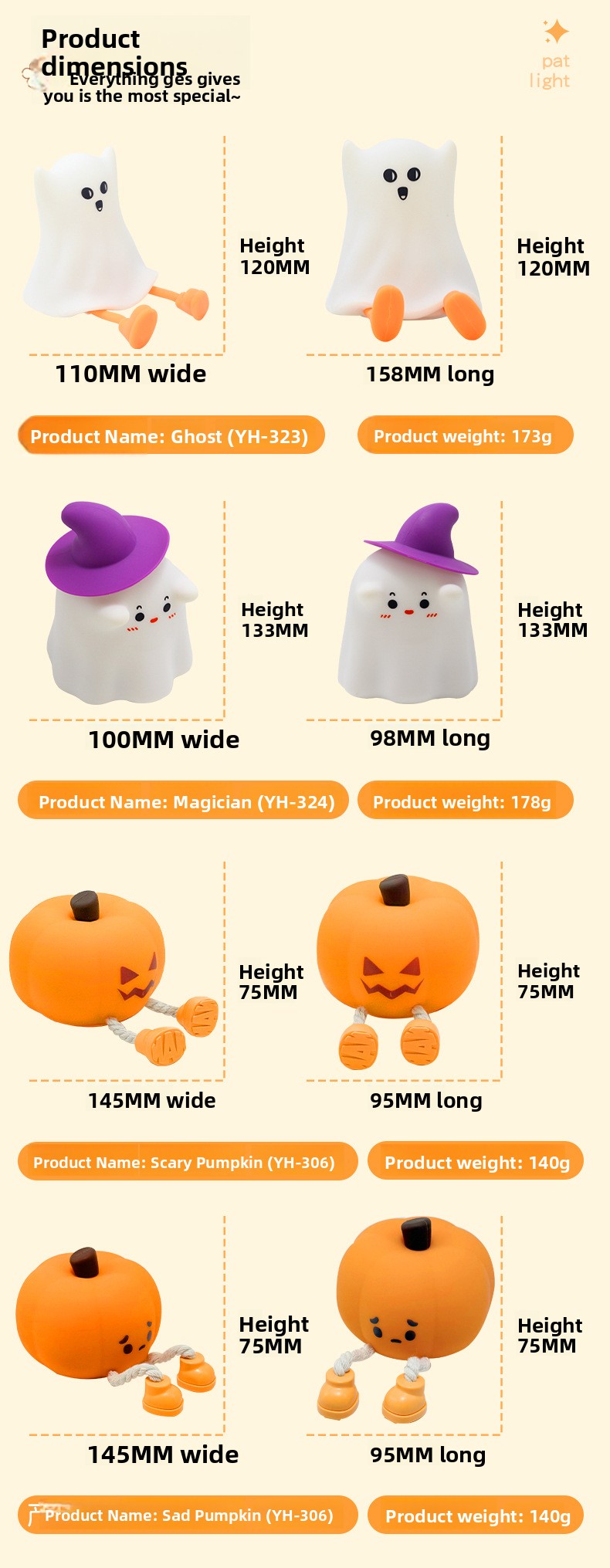 Halloween Pumpkin Silicone Night Light with Touch Control