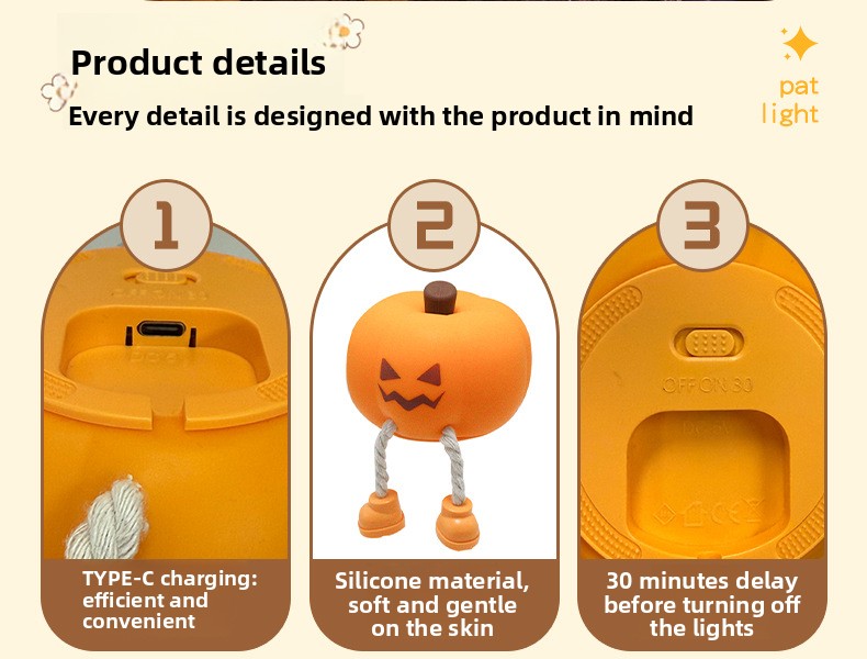 Halloween Pumpkin Silicone Night Light with Touch Control