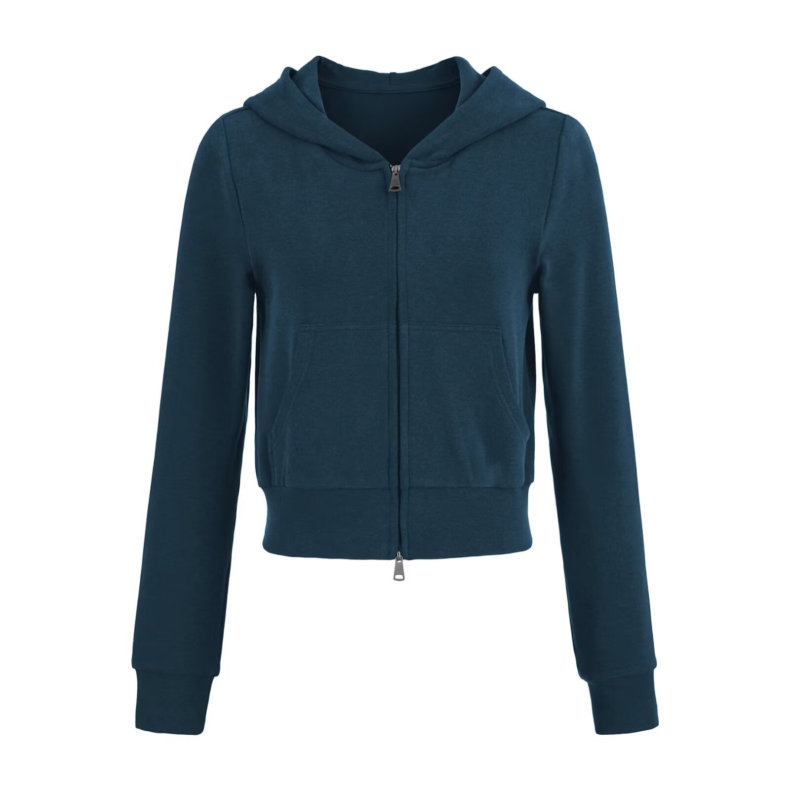 Hooded sweatshirt zipper detail