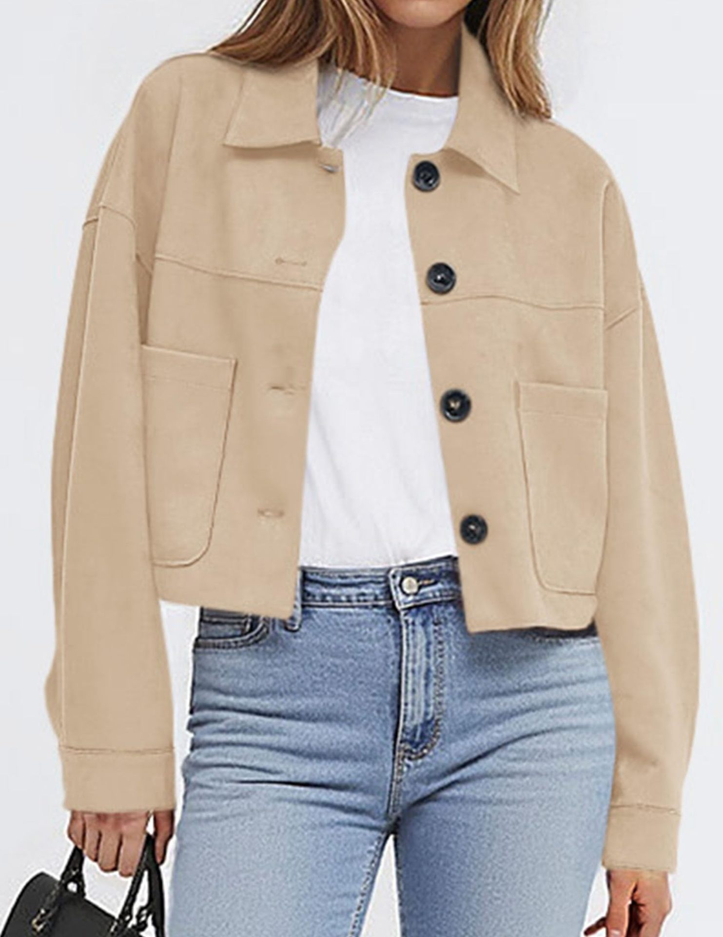 Khaki suede-look women’s jacket