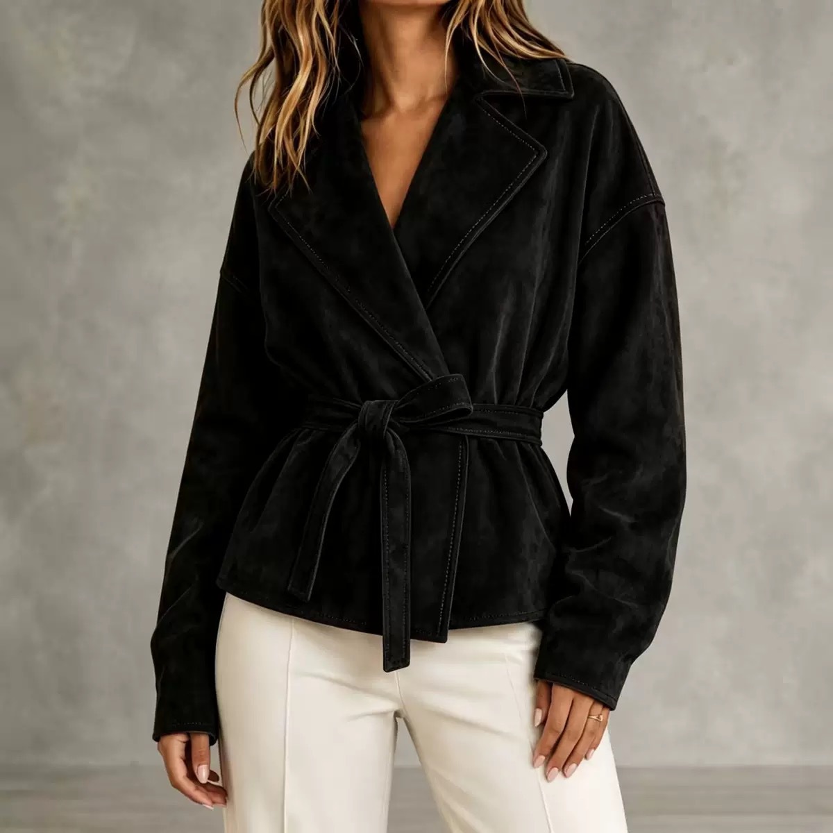 Adjustable self-tie waist detail