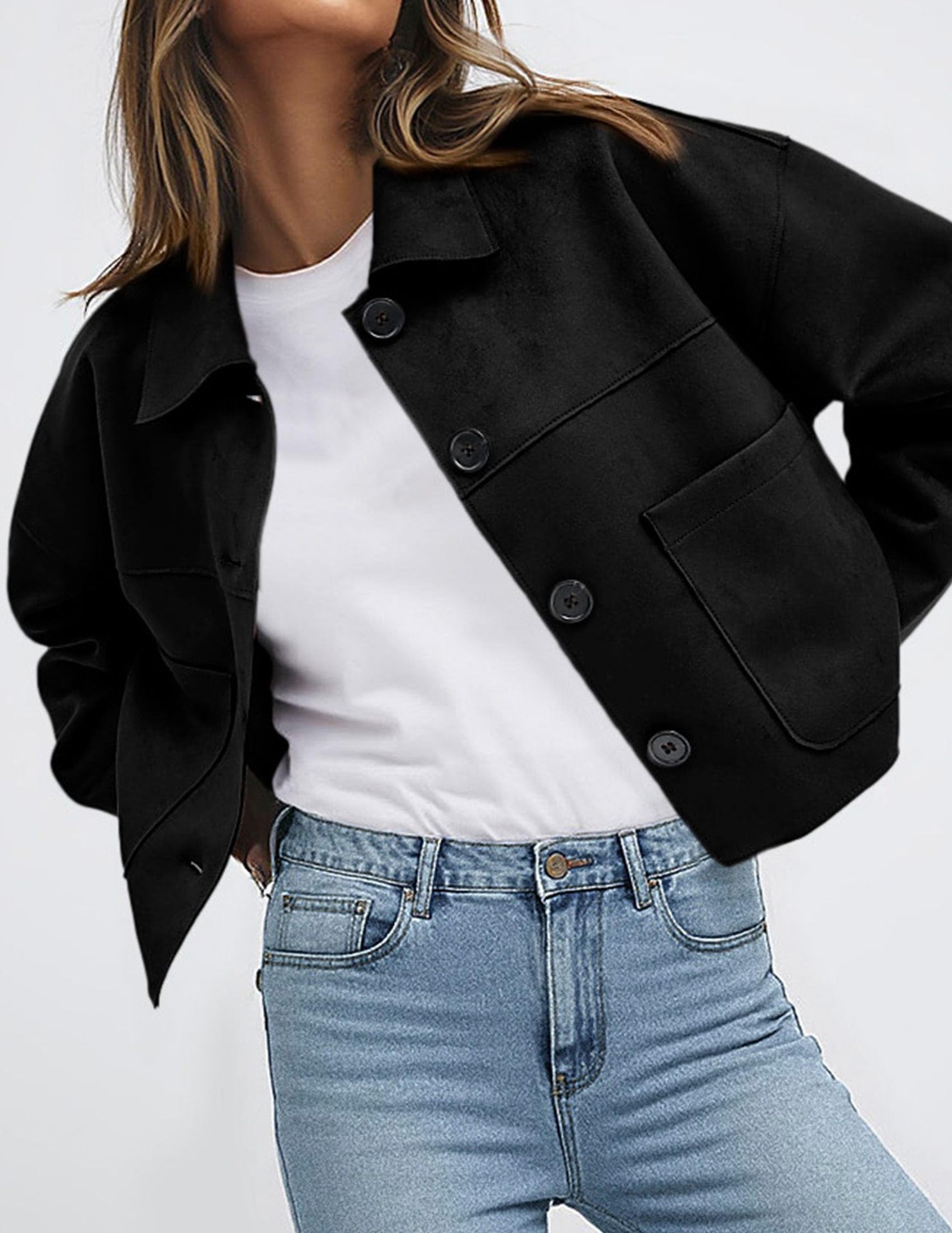 Women’s suede-look jacket pocket detail