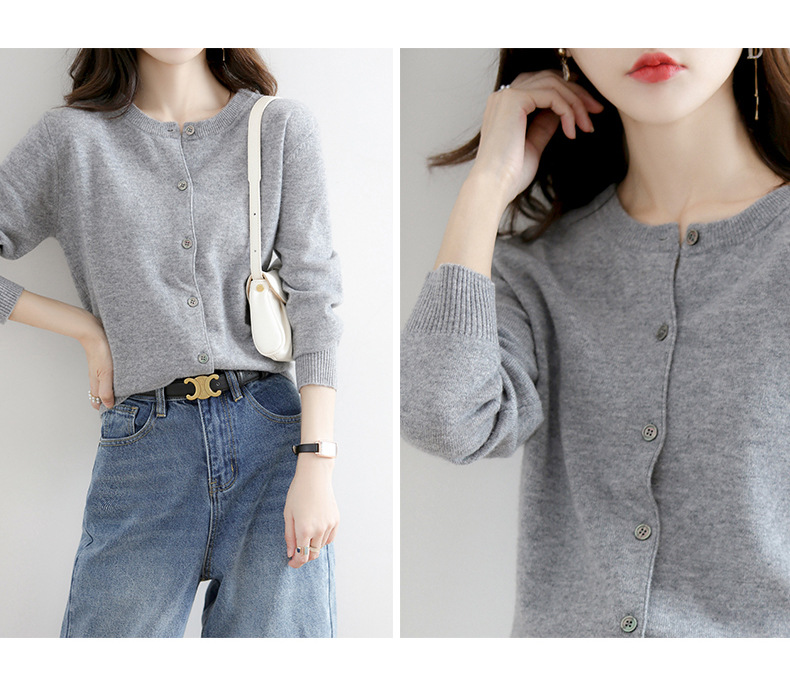 Solid-color long-sleeve cardigan