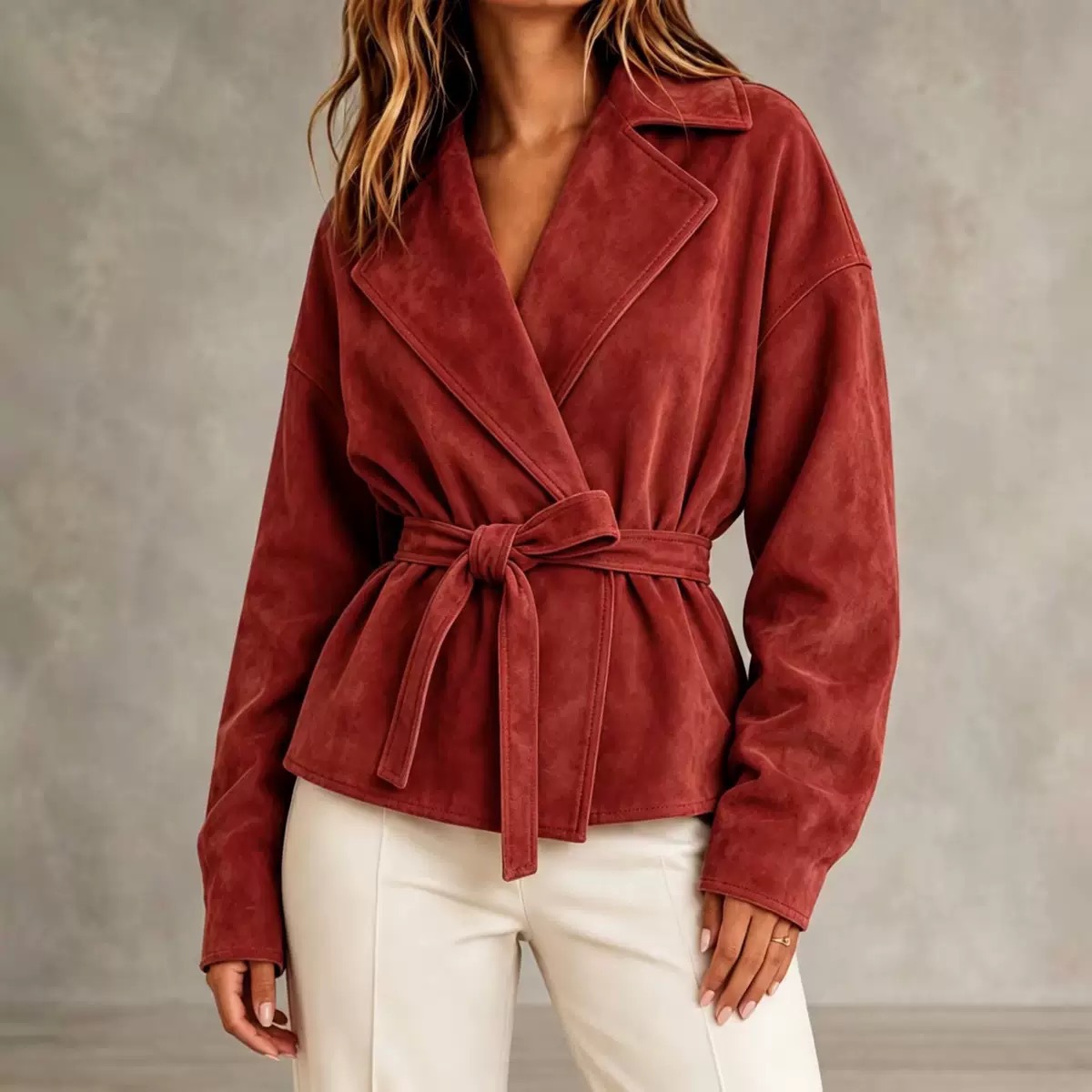 Women’s tie-waist jacket back view