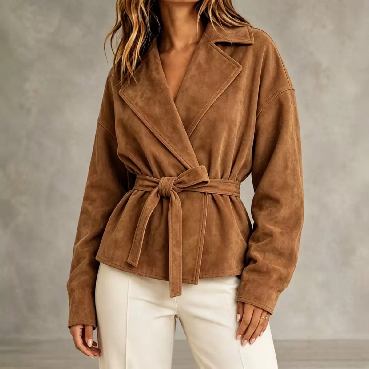 Women’s long-sleeve suede-look jacket
