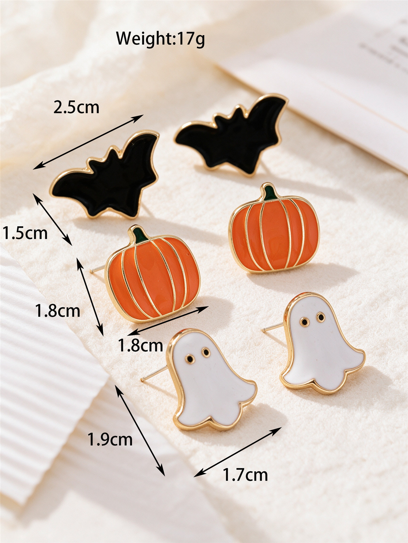 Halloween cute fun pumpkin ghost bat oil earrings three-piece set