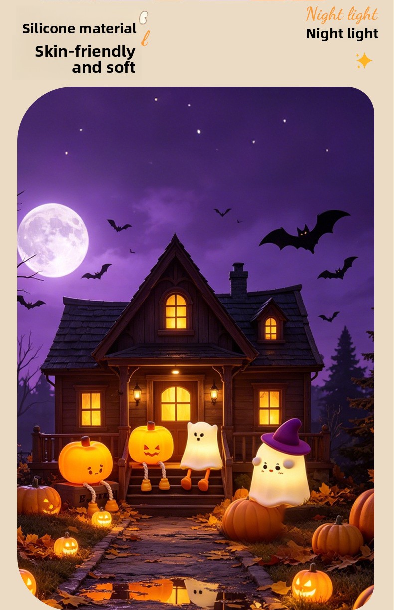 Halloween Pumpkin Silicone Night Light with Touch Control