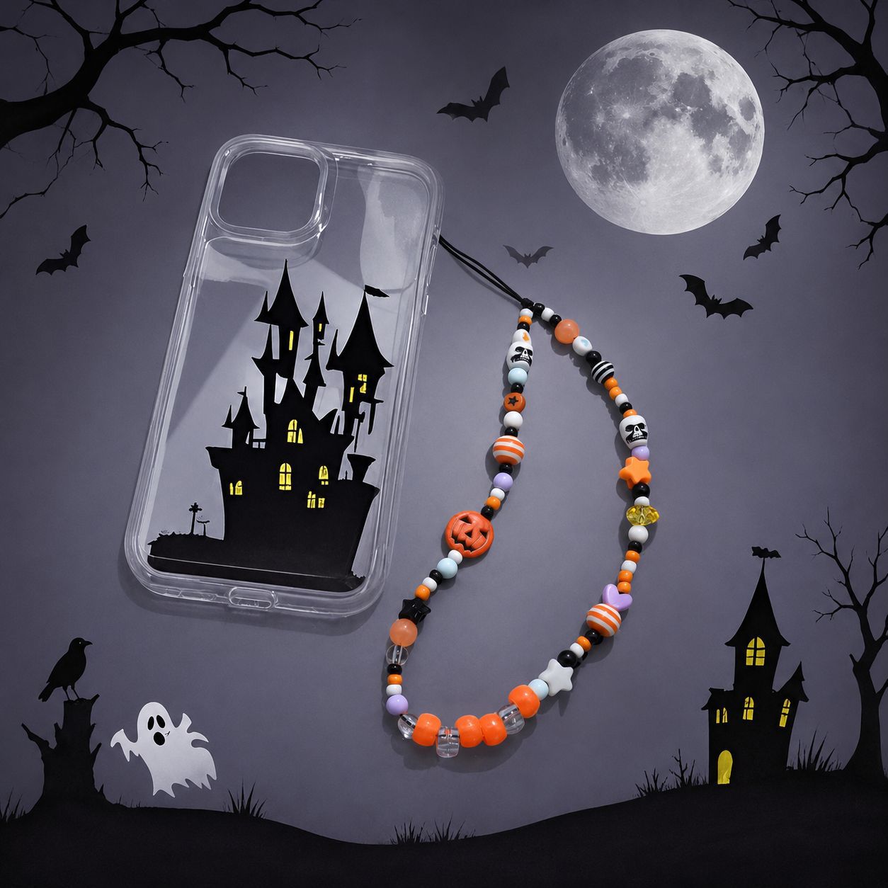 Halloween Pumpkin Skull Phone Chain Accessory