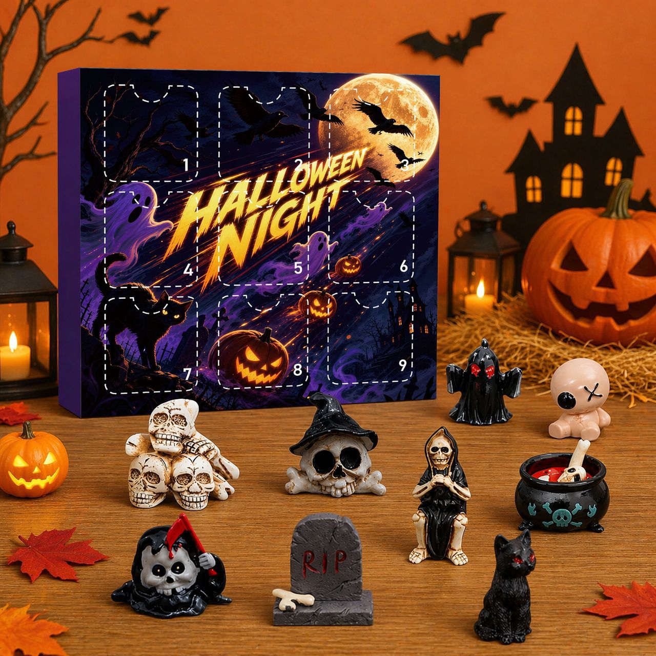 Halloween 9Grid Advent Calendar Blind Box Ghost Pumpkin Resin Ornament