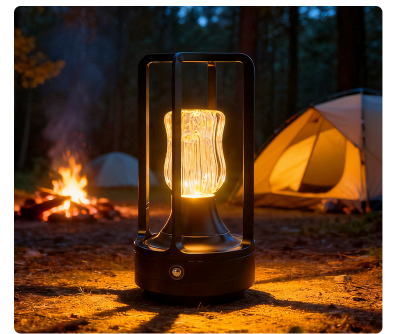 Rechargeable aluminium touch table lamp on a bedside table