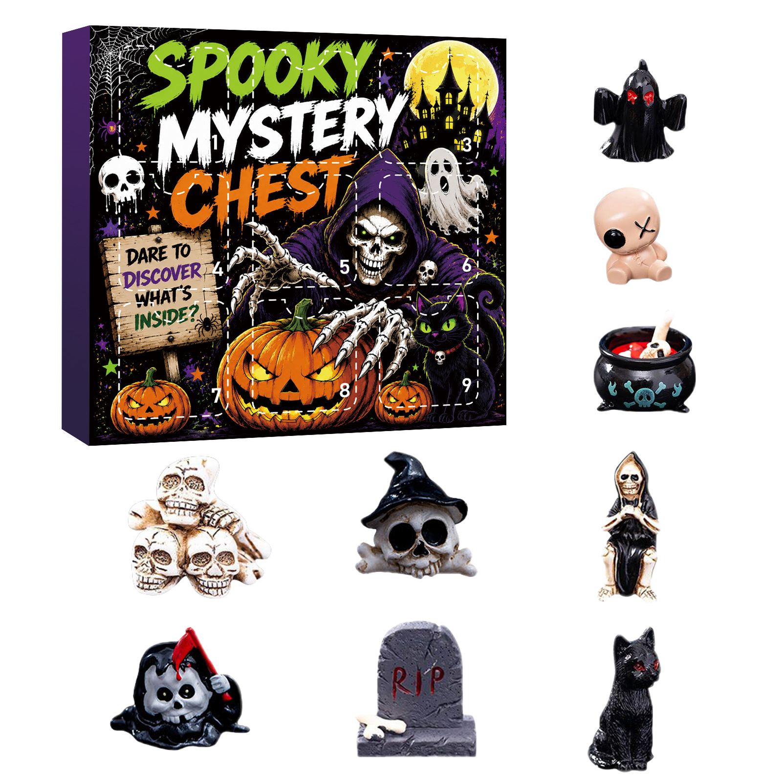 Halloween 9Grid Advent Calendar Blind Box Ghost Pumpkin Resin Ornament