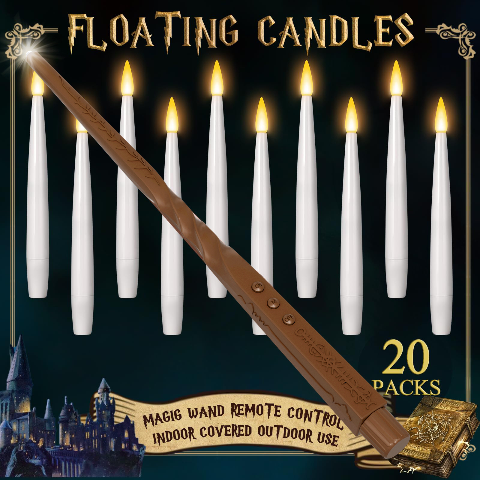 Halloween Floating LED Candle Lights with Magic Wand