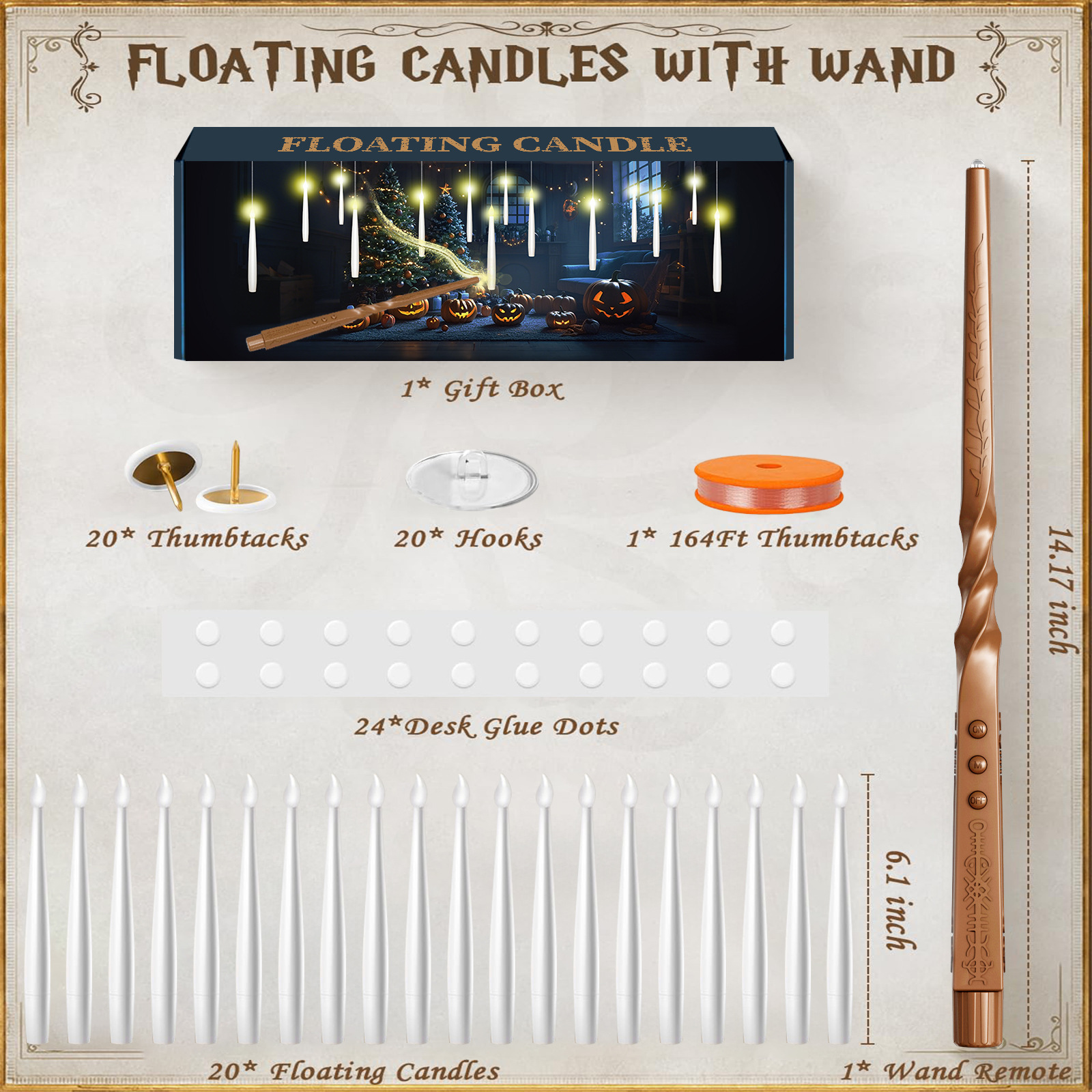 Halloween Floating LED Candle Lights with Magic Wand