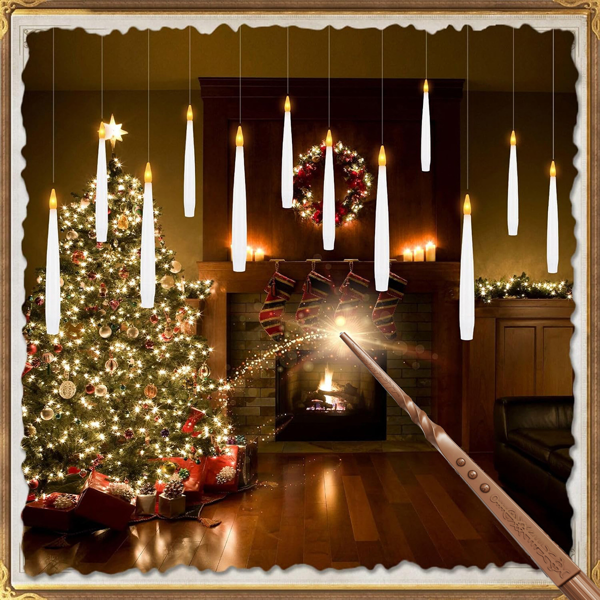 Halloween Floating LED Candle Lights with Magic Wand