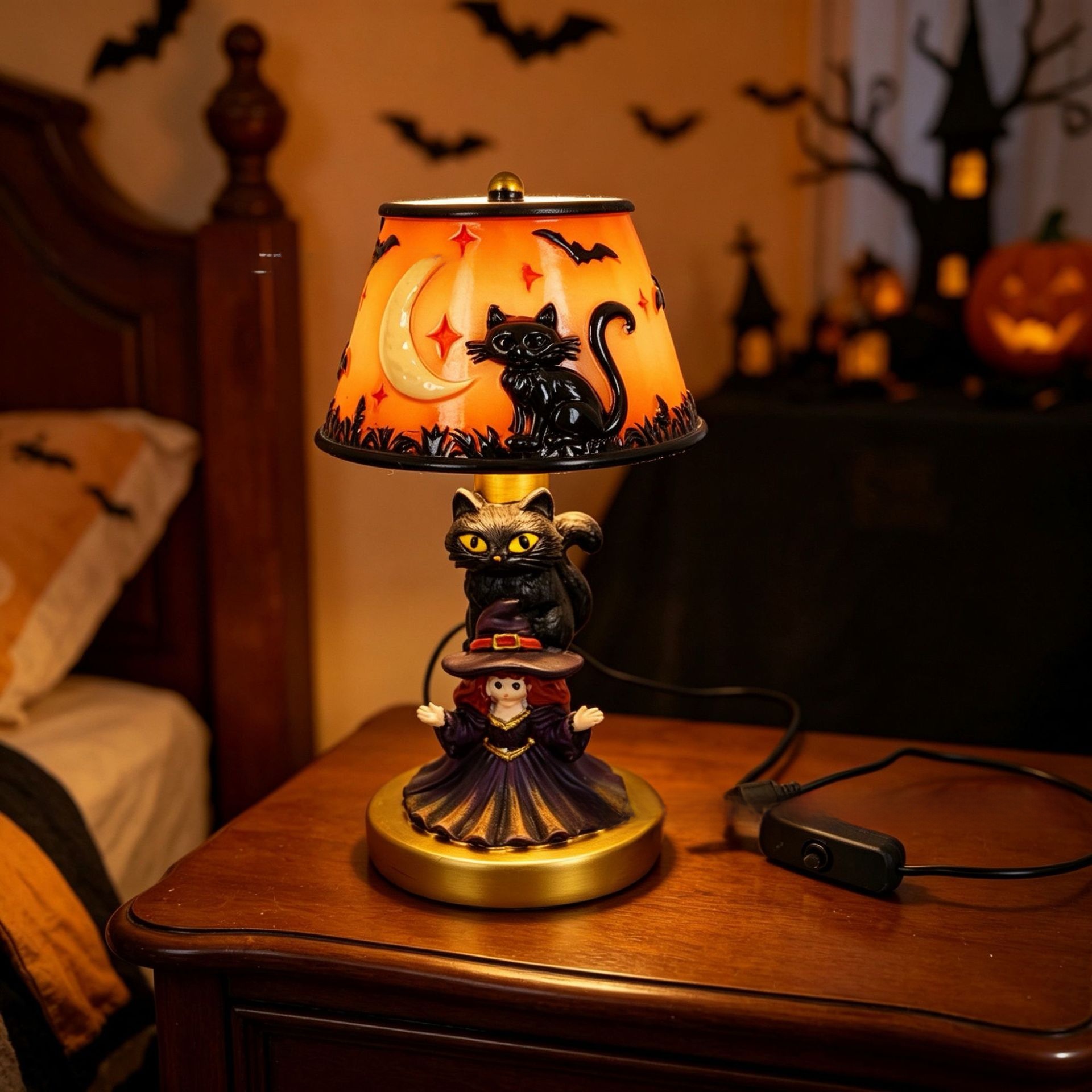Halloween Glowing Pumpkin Ghost Bat Resin Table Lamp