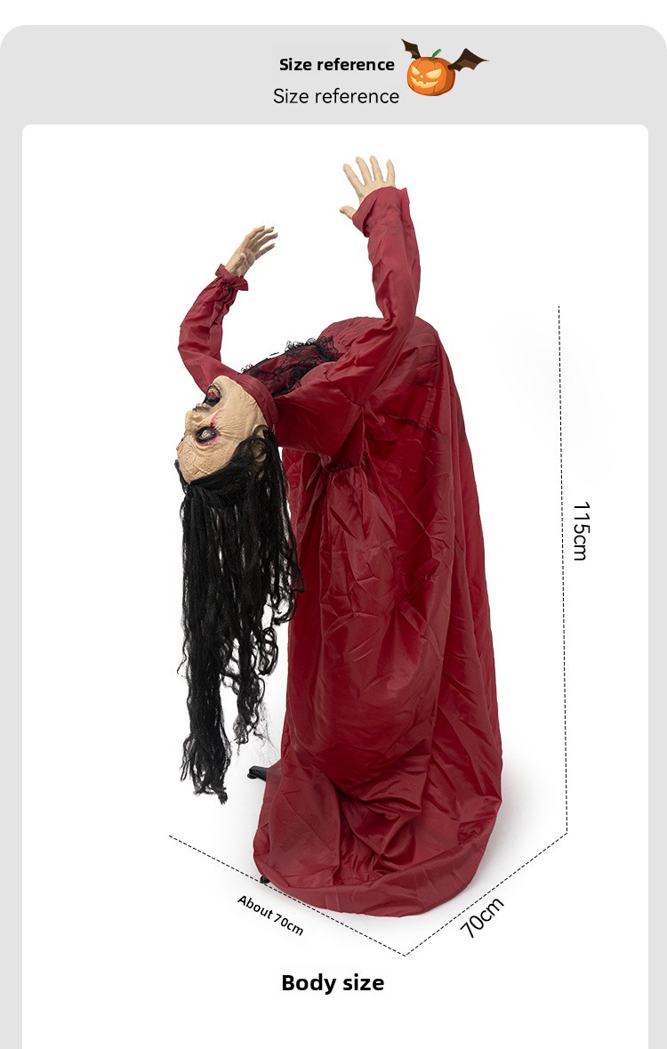 Red-Clothed Female Ghost Halloween Prop with Sound and Motion Activation