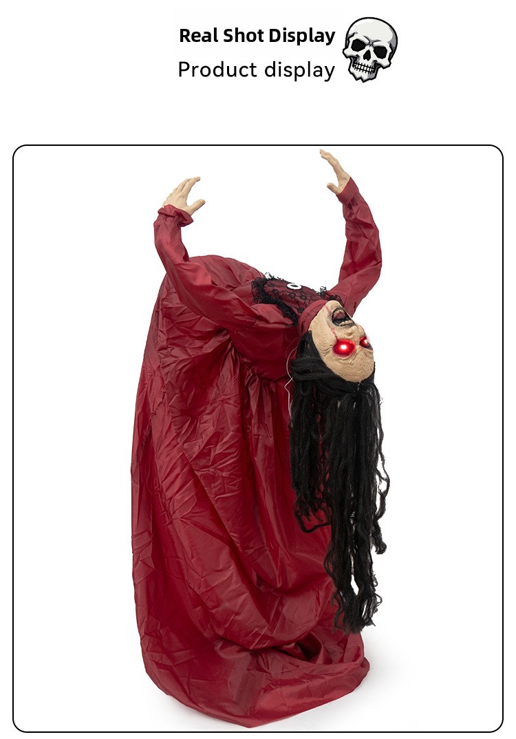 Red-Clothed Female Ghost Halloween Prop with Sound and Motion Activation