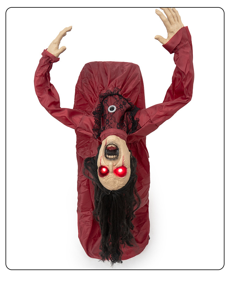 Red-Clothed Female Ghost Halloween Prop with Sound and Motion Activation