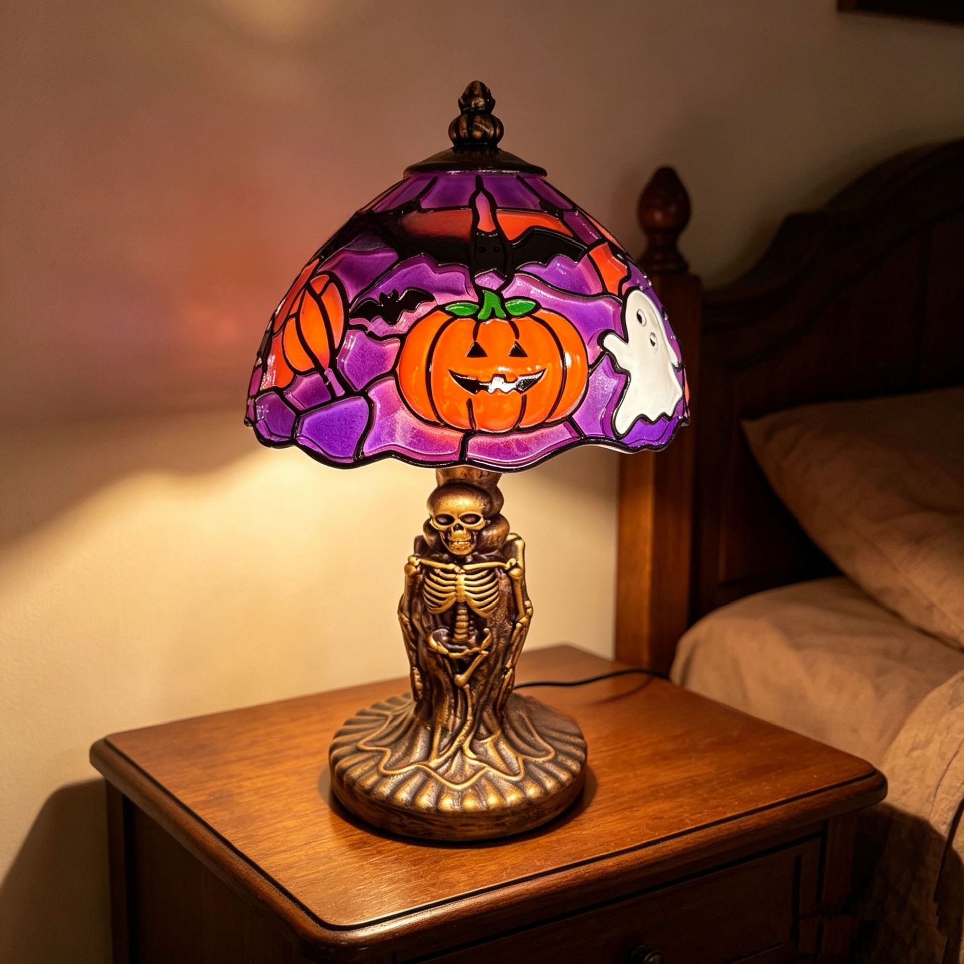 Halloween Glowing Pumpkin Ghost Bat Resin Table Lamp