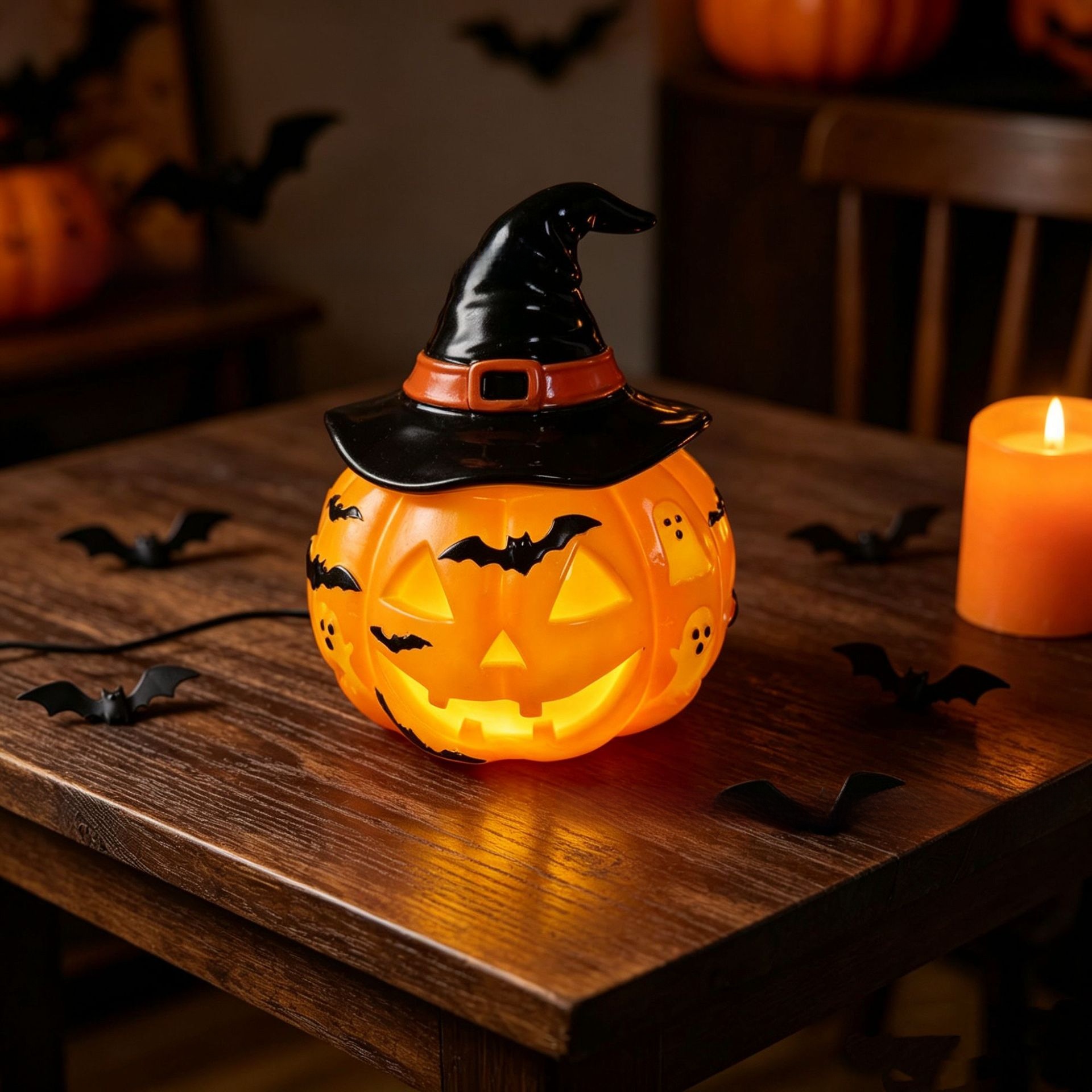 Halloween Glowing Pumpkin Ghost Bat Resin Table Lamp