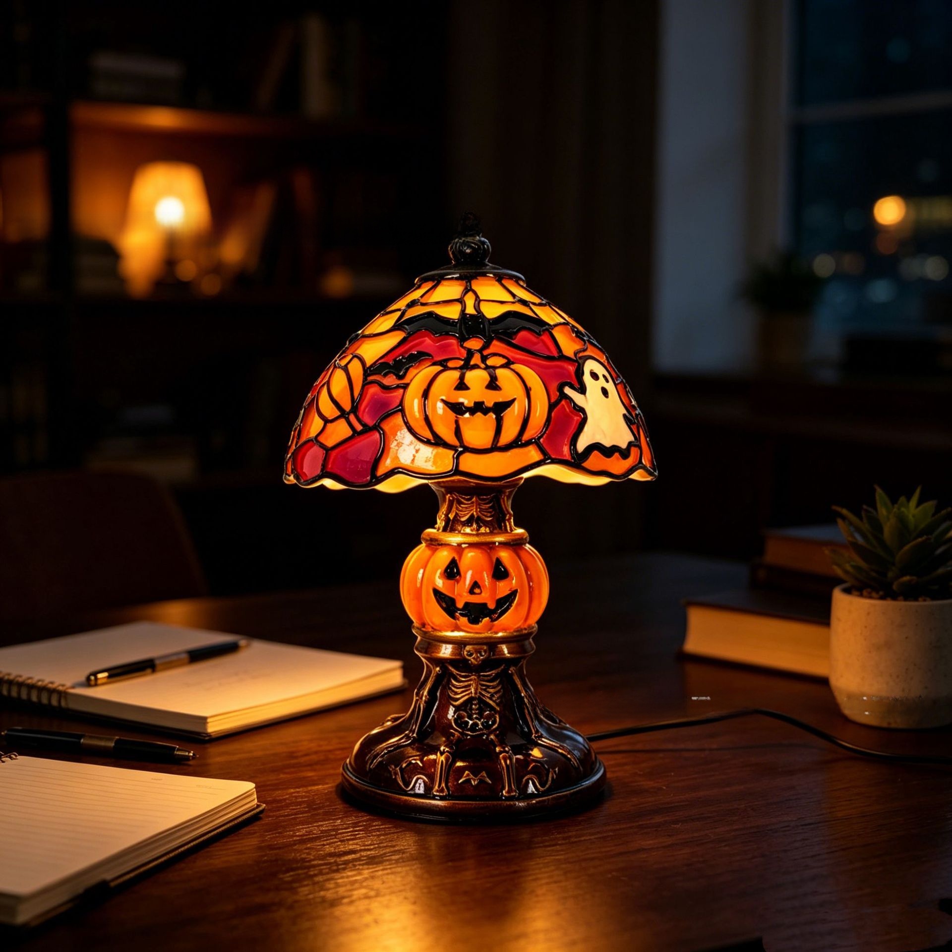 Halloween Glowing Pumpkin Ghost Bat Resin Table Lamp