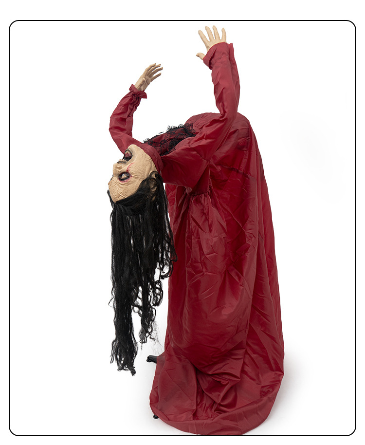 Red-Clothed Female Ghost Halloween Prop with Sound and Motion Activation
