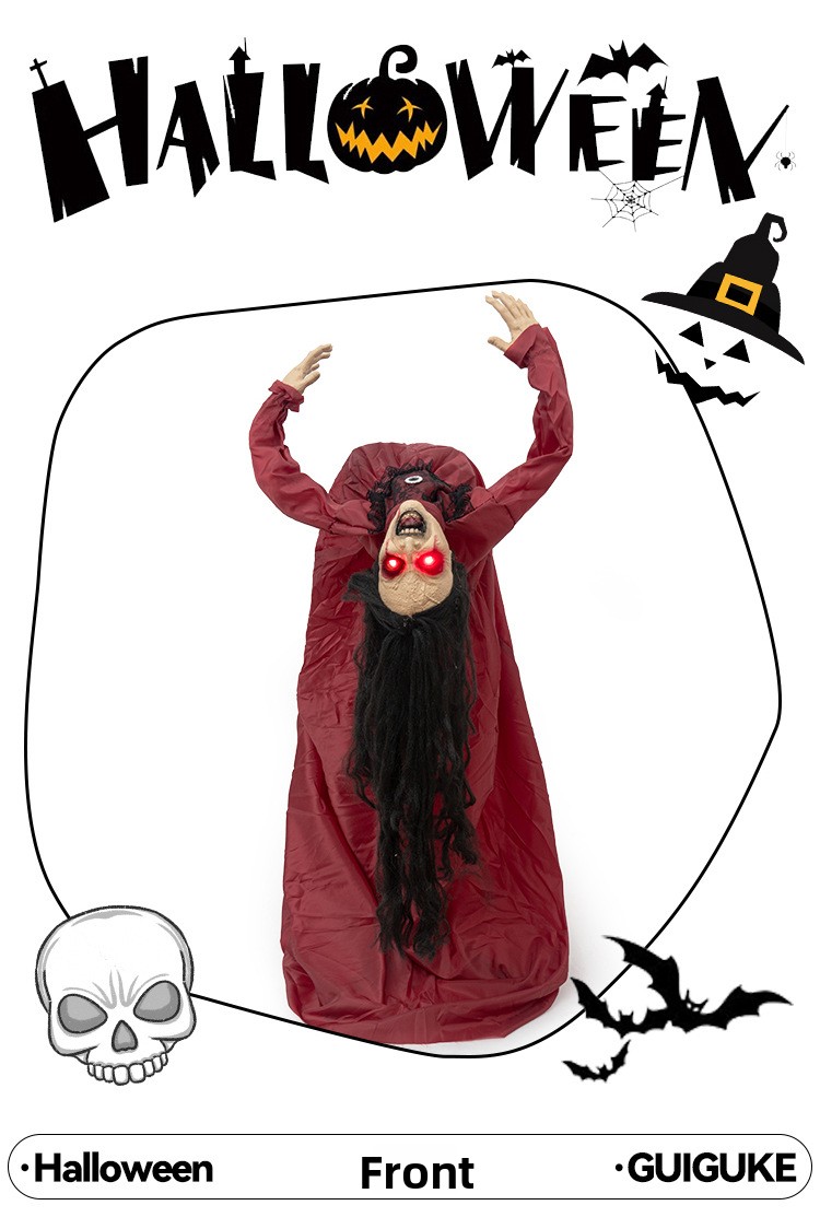 Red-Clothed Female Ghost Halloween Prop with Sound and Motion Activation