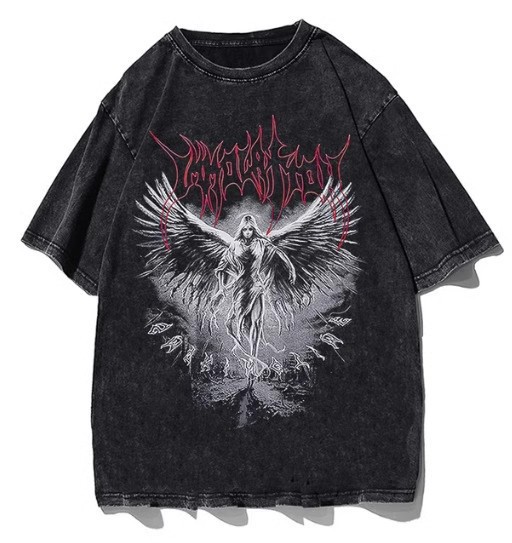 Gothic wing print men's mesh t-shirt