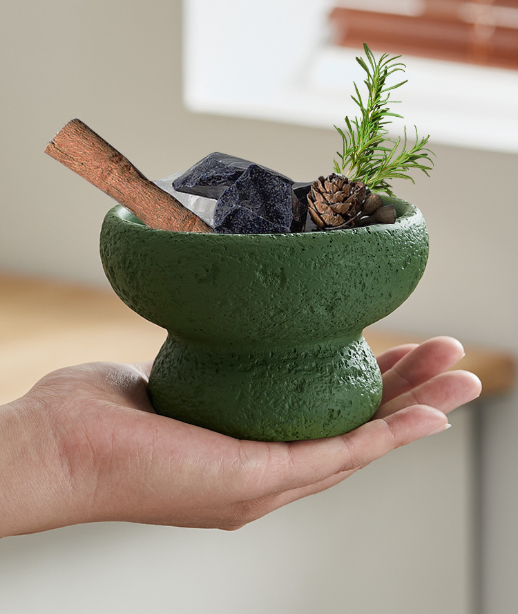 Decorative Cement Candle Cup with Volcanic Stone Base detail image 2