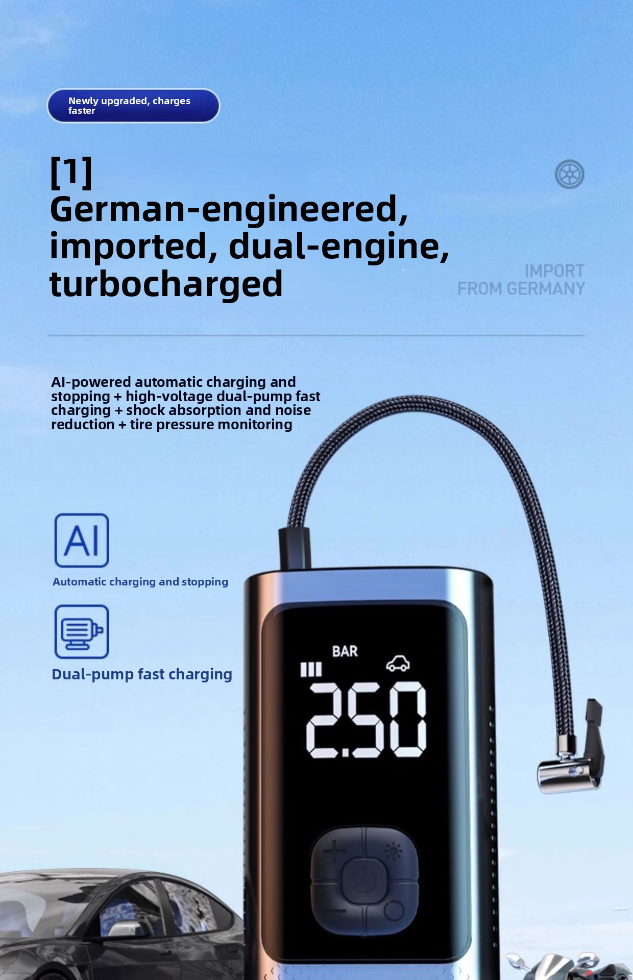Wireless Car Tire Inflator with Digital Display detail image 1