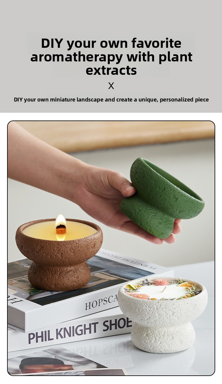 Decorative Cement Candle Cup with Volcanic Stone Base detail image 4