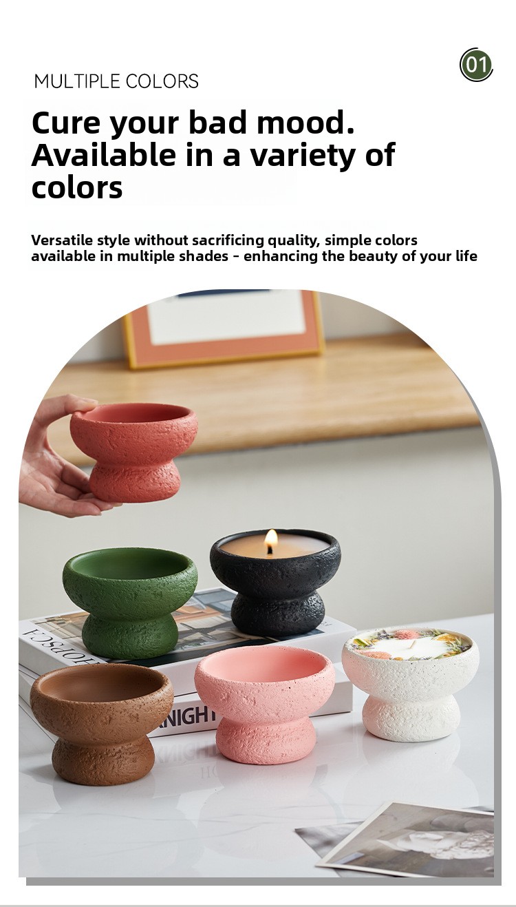 Decorative Cement Candle Cup with Volcanic Stone Base detail image 3