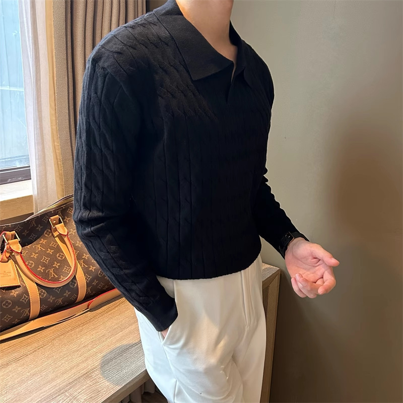 Mens Long Sleeve Polo Knit Sweater