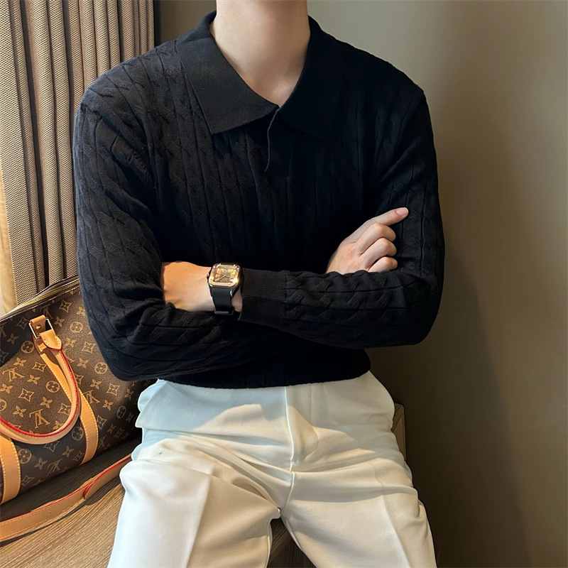 Mens Long Sleeve Polo Knit Sweater