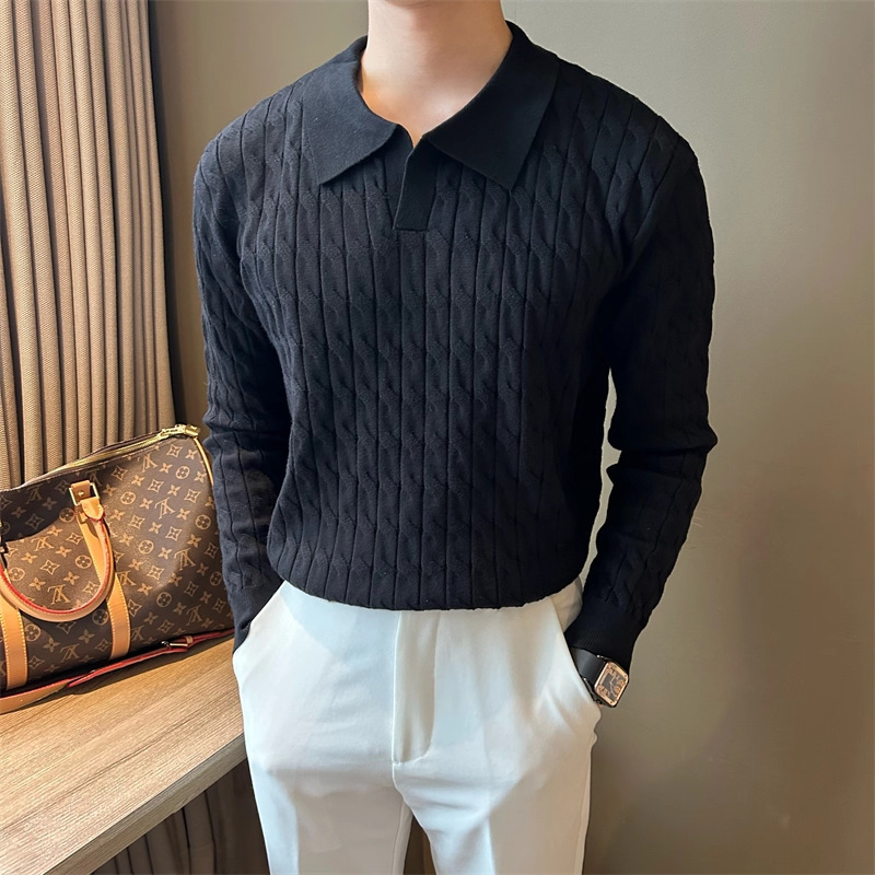 Mens Long Sleeve Polo Knit Sweater