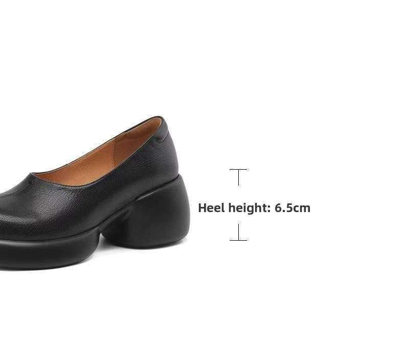 Womens Soft Sole Leather Loafers Thick Platform Chunky Heel Shoes
